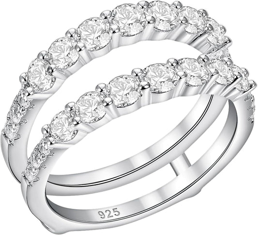 Ring Enhancer for Engagement Rings Two Row Sterling Silver Wedding Bands for Women Stackable Cubic Zirconia