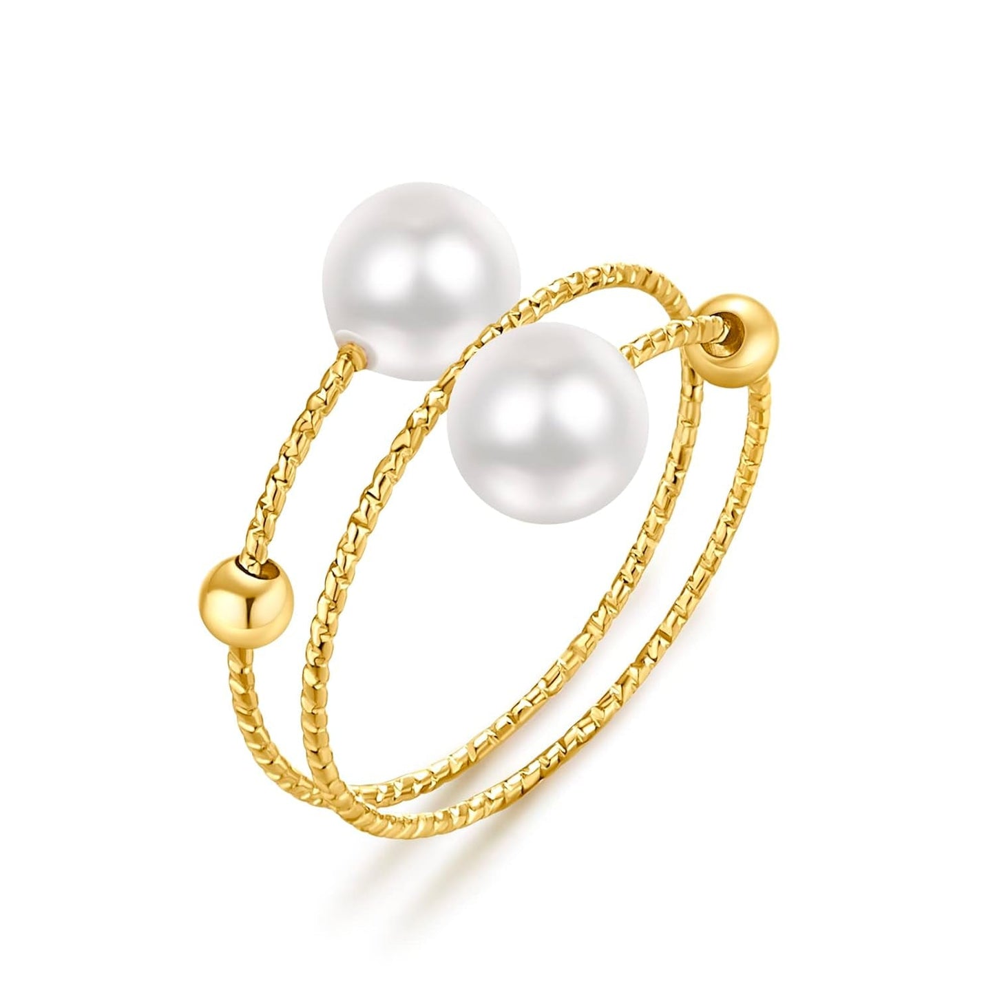 Minimalist Open Rings Adjustable Crystal Pearl Jewelry Anniversary Gifts for Her (Double Laps) (Crystal Pearls)