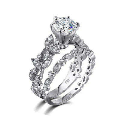 Sterling Silver Women'S CZ Vintage Antique Style Engagement Ring Wedding Band Set 5-10