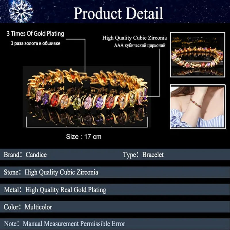 CANDICE Indian Design Real Gold Plated Multicolor Zircon Stones Tennis Bracelets For Dance Party Accessories