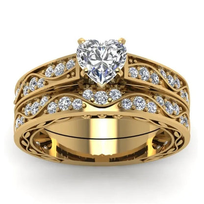 Exquisite Heart White Sapphire Wedding Ring Ruby Bridal Engagement Ring Set Wedding Band Anniversary Promise Jewelry Gift