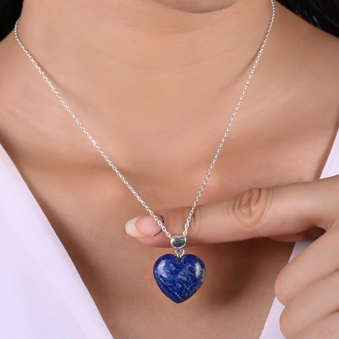 Lapis Lazuli Necklace, Heart Pendant Necklace, Blue Heart Necklace, September Birthstone Jewelry, Everyday Wear, 925 Silver 16+2 Inch Adjustable Chain, Gift for Her