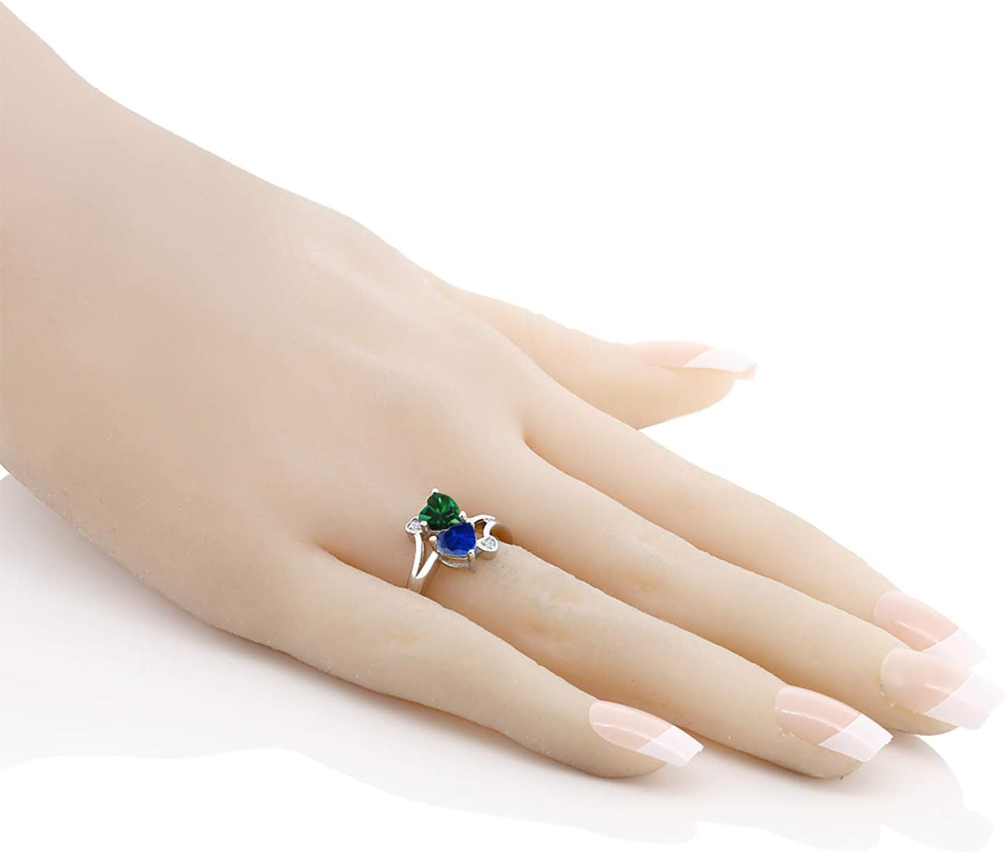 925 Sterling Silver Green Nano Emerald Blue Created Sapphire Ring for Women (1.51 Cttw, Heart Shape 6MM, Gemstone May Birthstone, Available in Size 5, 6, 7, 8, 9)