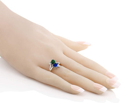 925 Sterling Silver Green Nano Emerald Blue Created Sapphire Ring for Women (1.51 Cttw, Heart Shape 6MM, Gemstone May Birthstone, Available in Size 5, 6, 7, 8, 9)