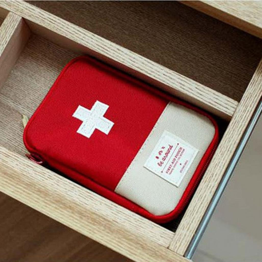 Portable Medical Bag,  Small Volume Emergency Survival Drug Storage First-Aid Kit Outdoor Treatment Home Rescue Packet Aid Outfit (Red, L)
