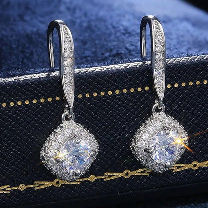 Lady Elegant Fashion Noble 925 Silver Diamond Dangle Drop Earrings for Women Jewelry