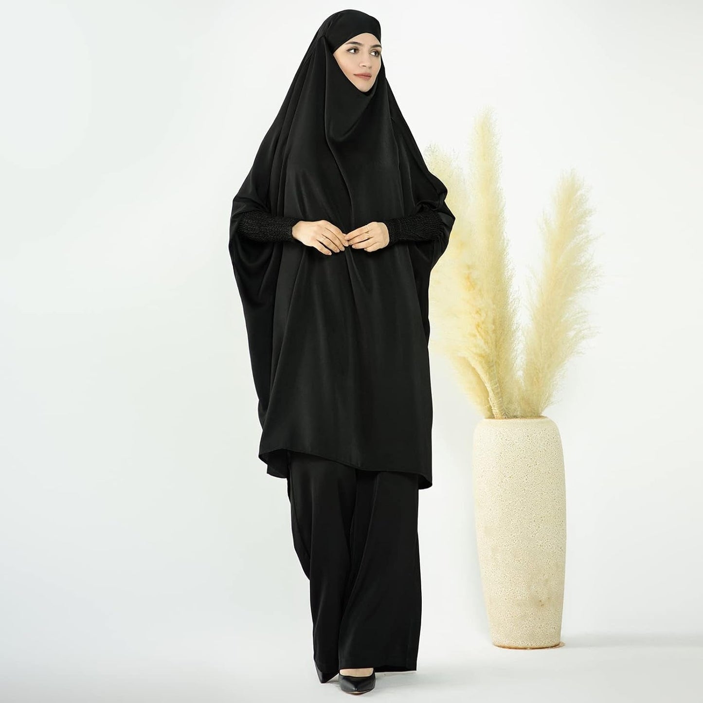 Abaya Muslim Modest Prayer Clothes with Hijab for Women 2-Piece All Cover Muslim Outfits Long Robe