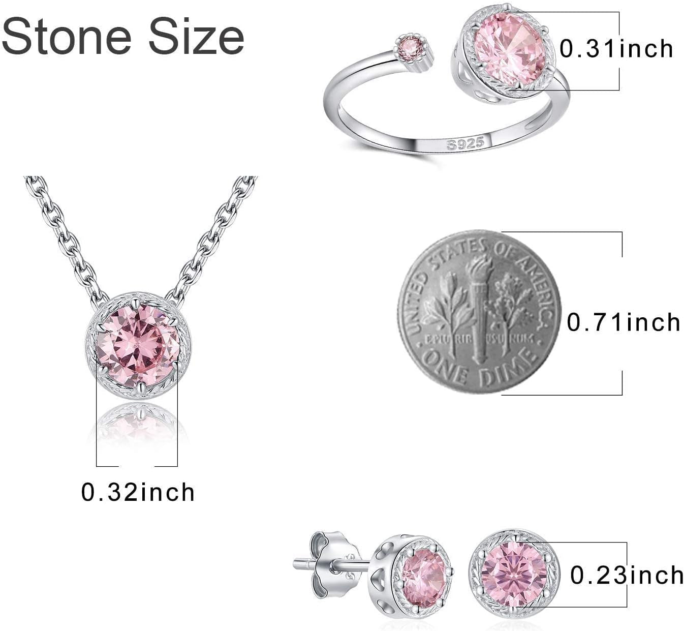 Sterling Silver Dainty Birthstone Pendant Necklace S925 White Gold Tiny Solitaire CZ Pendant Birthday Gift for Women