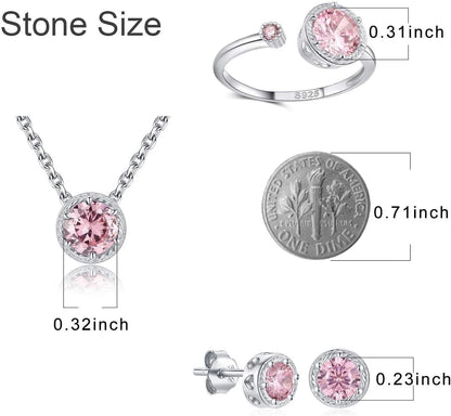 Sterling Silver Dainty Birthstone Pendant Necklace S925 White Gold Tiny Solitaire CZ Pendant Birthday Gift for Women
