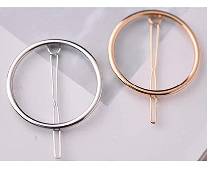 2 Pcs Minimalist Dainty Hollow Geometric round Circle Metal Hairpin Hair Clip for Women and Girls on Any Occasion (Gold & Silver)
