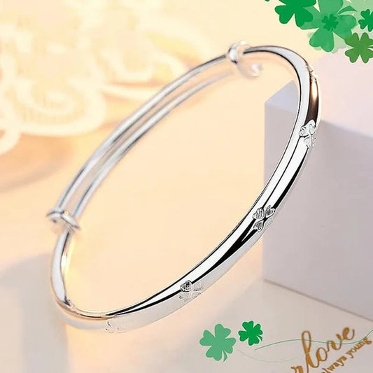 FASHION 925 Sterling Silver Charm Lucky Four-leaf Clover Bracelets Bangles for Women Fashion Party Wedding Jewelry Adjustable Gifts