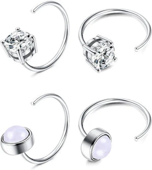 Two Pairs of 925 Sterling Silver Half Circle Earrings Opal Globular Star Point Small Circle Earrings Huggie Cartilage Earrings Hug Small Circle Earrings Women's Men's