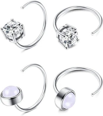 Two Pairs of 925 Sterling Silver Half Circle Earrings Opal Globular Star Point Small Circle Earrings Huggie Cartilage Earrings Hug Small Circle Earrings Women's Men's
