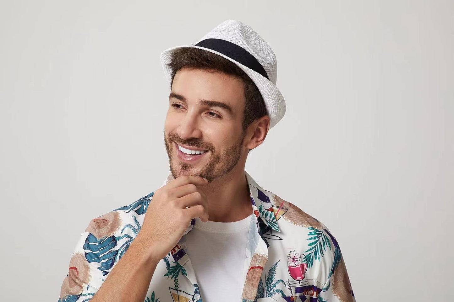 Summer Panama Straw Fedora Hats for Men Women Trilby Hat Foldable Roll up Short Brim Panama Beach Hat