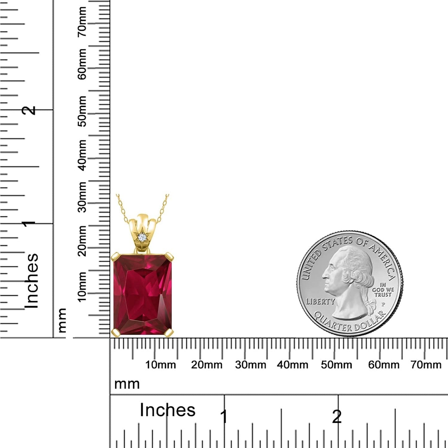 20.03 Cttw 18K Yellow Gold Plated Silver Red Created Ruby and White Topaz Pendant Necklace for Women | Emerald Cut 18X13MM | with 18 Inch Chain