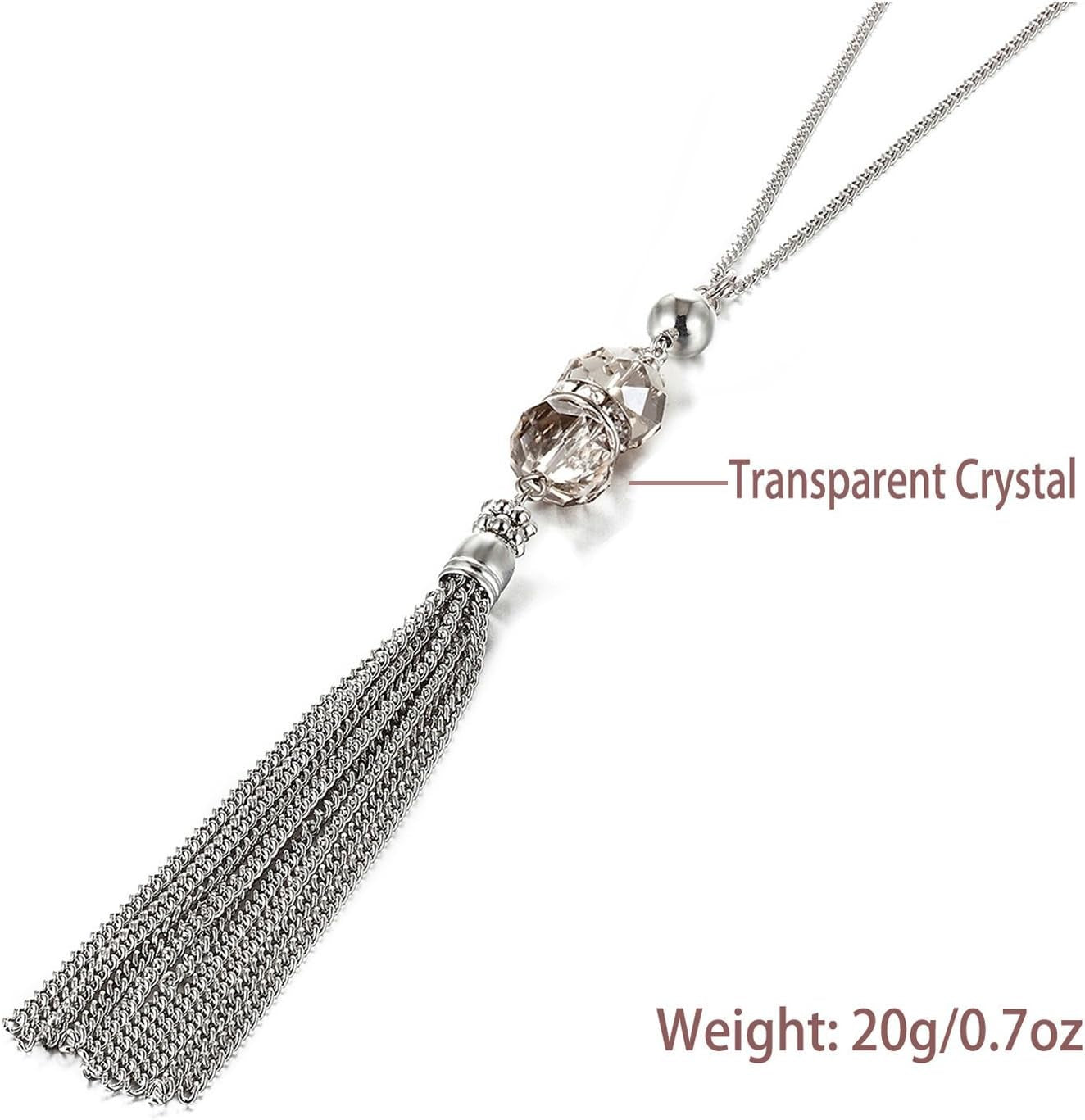 Double Crystal Long Tassels Sweater Chain Pendant Necklace Mother Gift Jewelry 32"
