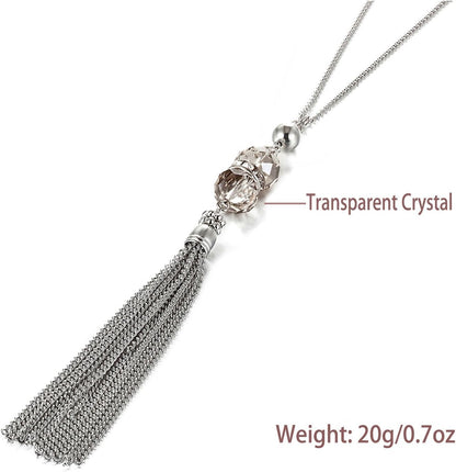 Double Crystal Long Tassels Sweater Chain Pendant Necklace Mother Gift Jewelry 32"