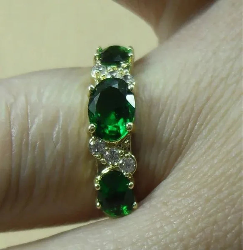Natural 2.32CT Emerald Diamond 14K Yellow Gold Ring Size 6-11