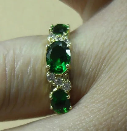 Natural 2.32CT Emerald Diamond 14K Yellow Gold Ring Size 6-11