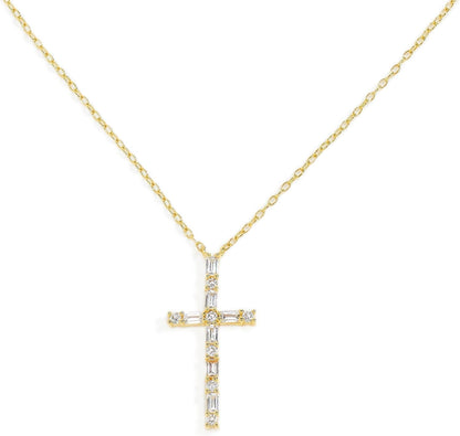 Cross Necklace for Women - 18K Yellow Gold over Sterling Silver - 0.51 CTW White Cubic Zirconia Pendant - Tarnish-Resistant Religious Gift - 18" - WORLD TIME VISITS