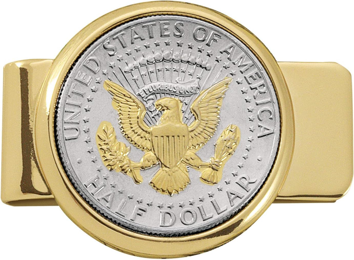 Coin Money Clip - Presidential Seal JFK Half Dollar Selectively Layered in Pure 24K Gold, Brass Moneyclip, Holds Currency, Credit Cards, Cash, U.S. Coin - WORLD TIME VISITS