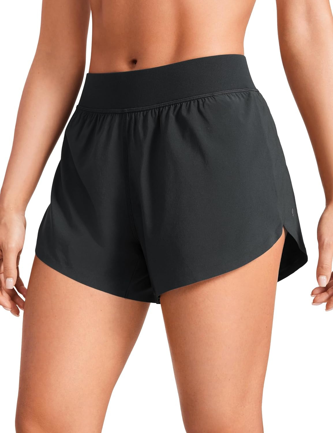 Mid Waisted Dolphin Athletic Shorts for Women 4" Lightweight High Split for Gym Workout with Liner Quick Dry - WORLD TIME VISITS