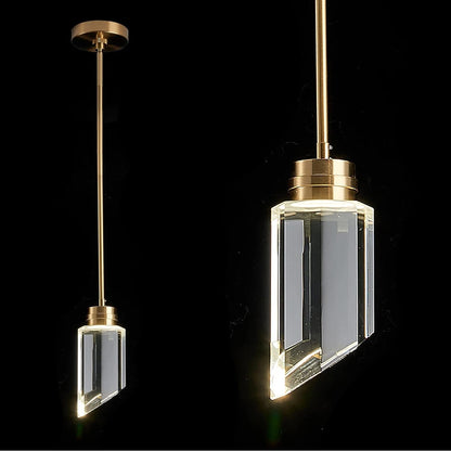 Modern Crystal Cylinder Pendant Light, K9 Crystal 1-Light Gold Brushed Brass Led Hanging Pendant Lighting Fixtures for Bedroom Kitchen Island Dining Room