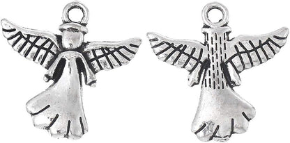 Angel Charm Pendants - 30 Pack of Silver Religious Charms, DIY Jewelry Making Supplies, Small 3/4 Inch Metal with Outstretched Wings for Bracelet, Necklace or Crafts