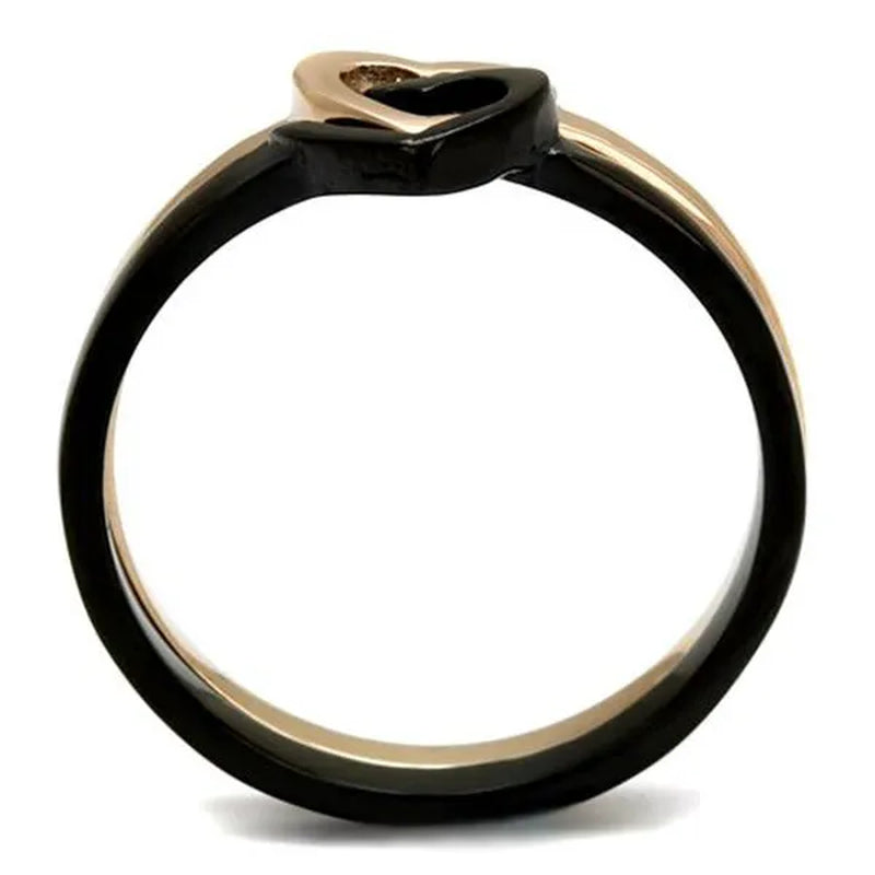 Stainless Steel Black & Rose Gold Ion Plated 2 Piece Heart Fashion Ring Size 5-10