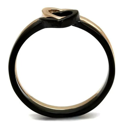 Stainless Steel Black & Rose Gold Ion Plated 2 Piece Heart Fashion Ring Size 5-10