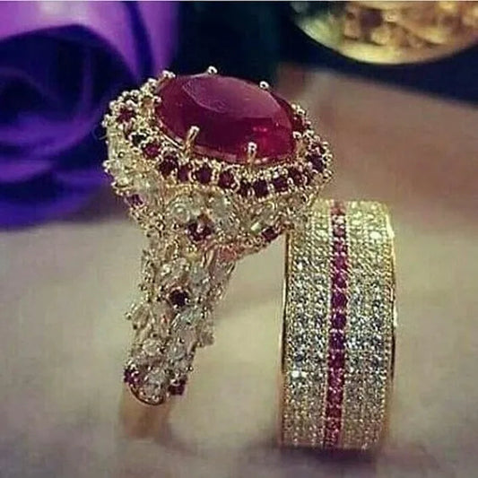 2 Pieces/Set Elegant and Beautiful Women Fashion Retro Art Decoration Jewelry Fine Women's Ring Set Noble Bride Engagement Wedding Luxury Jewelry Girlfriend Valentine's Day Christmas Anniversary Gift Item Tag Ring Jewelry Size US4-12 Bague Femme