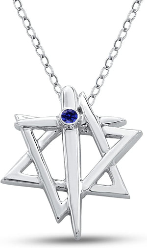 0.25 CT. T.W. Star of David Cross Pendant for Women 925 Sterling Silver Blue Sapphire 14K White Gold Plated Necklace (With 18" Silver Chain)