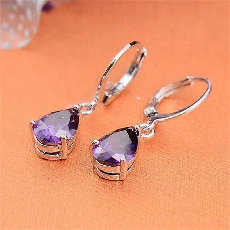 Vintage Classic Pink Vintage Classic Pink Zircon Stud Earrings for Women Fashion Water Drop Pendant Earrings Bride Wedding Engagement Anniversary Gift Jewelry