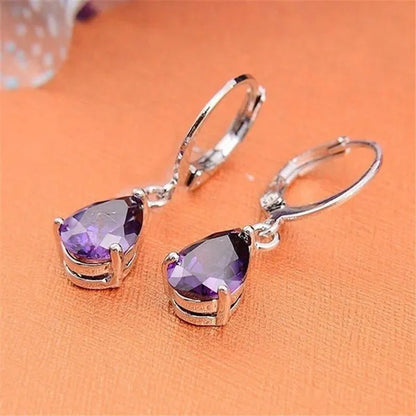 Vintage Classic Pink Vintage Classic Pink Zircon Stud Earrings for Women Fashion Water Drop Pendant Earrings Bride Wedding Engagement Anniversary Gift Jewelry