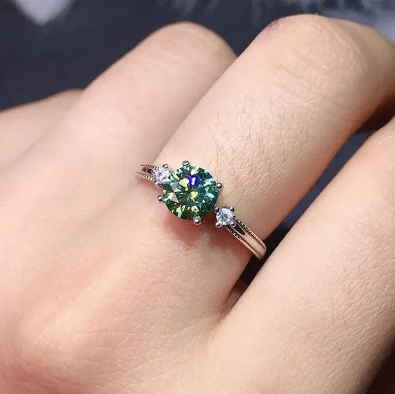 Fashion Jewelry 925 Sterling Silver Blue Green Moissanite Diamond Opening Adjustable Ring