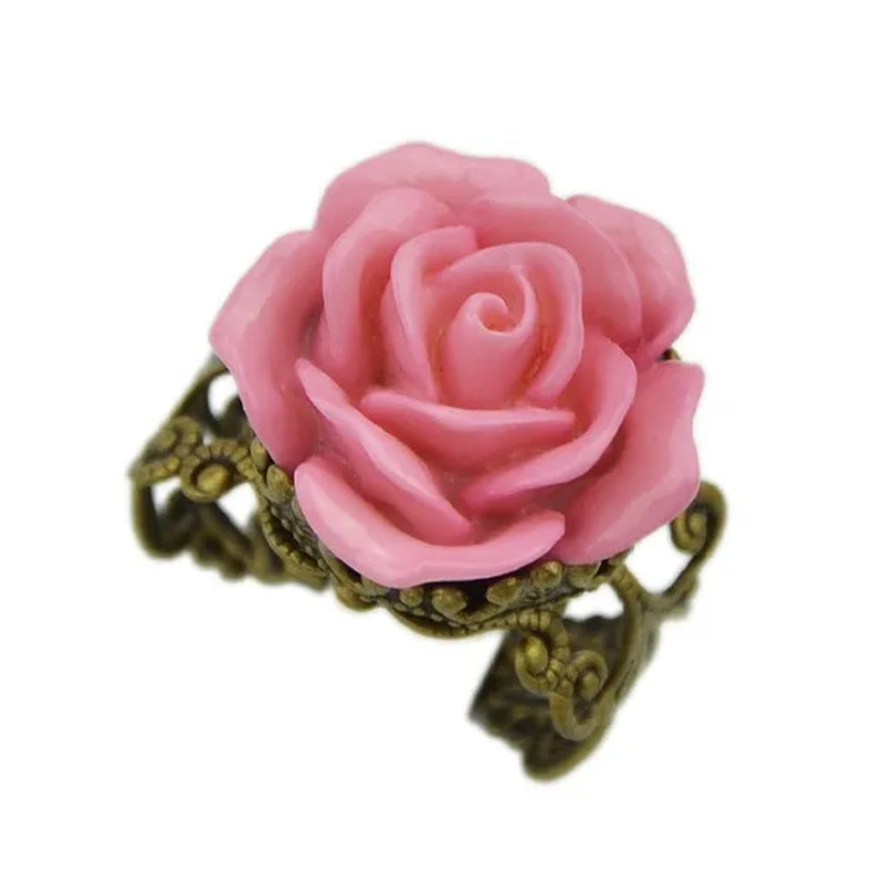 Vintage Jewelry Wholesale Hot Selling Promotion Bronze Alloy Gothic Black Rhinestone Rose Rings for Women - WORLD TIME VISITS