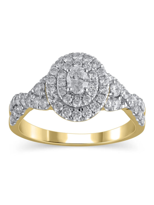 1 Carat T.W. (I2 Clarity, H-I Color)  Oval Cut Diamond Engagement Ring in 10Kt Yellow Gold, Size 7