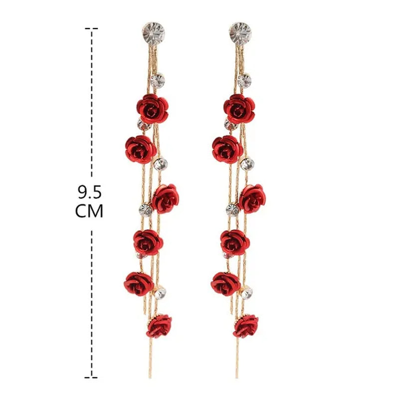 New Exquisite Women's Fashion S925 Silver Needle Diamond Rose Long Tassel Earring Jewelry Gift