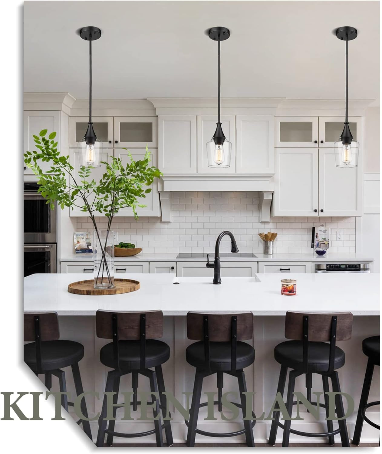 Modern Pendant Light Fixture, 1-Light Black Hanging Light Light Fixtures with Wine Glass Shade, Adjustable Height, Kitchen Island Pendant Lighting for Dining Room