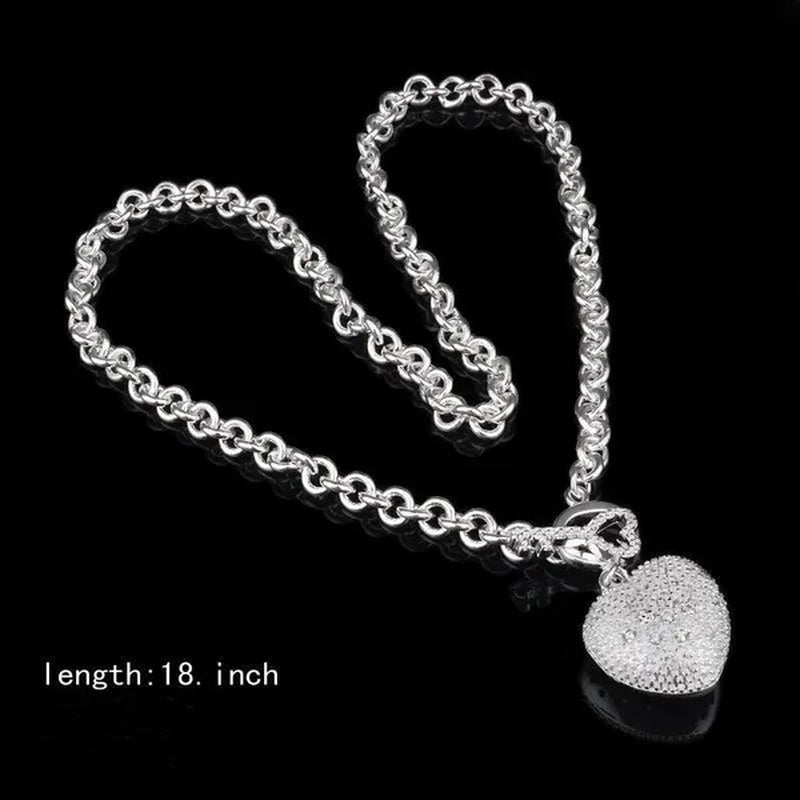 925 Sterling Silver Cute Crystal Heart Pendant Bracelet Necklace Set for Woman Wedding Engagement Party Charm Jewelry Gift