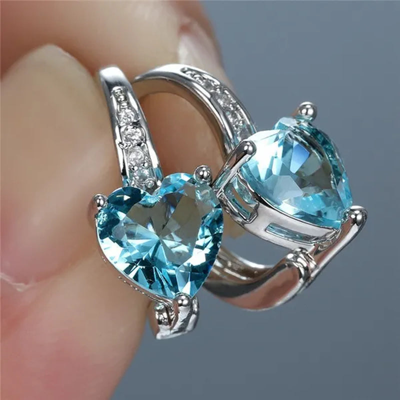 Luxury Women'S Fashion Silver Plated Zircon Earrings Birthstone Hoop Earrings Green Cubic Zirconia Drop Earrings for Women Heart Clip on Earrings Bride Princess Wedding Engagement Earring Anniversary Gift Jewelry