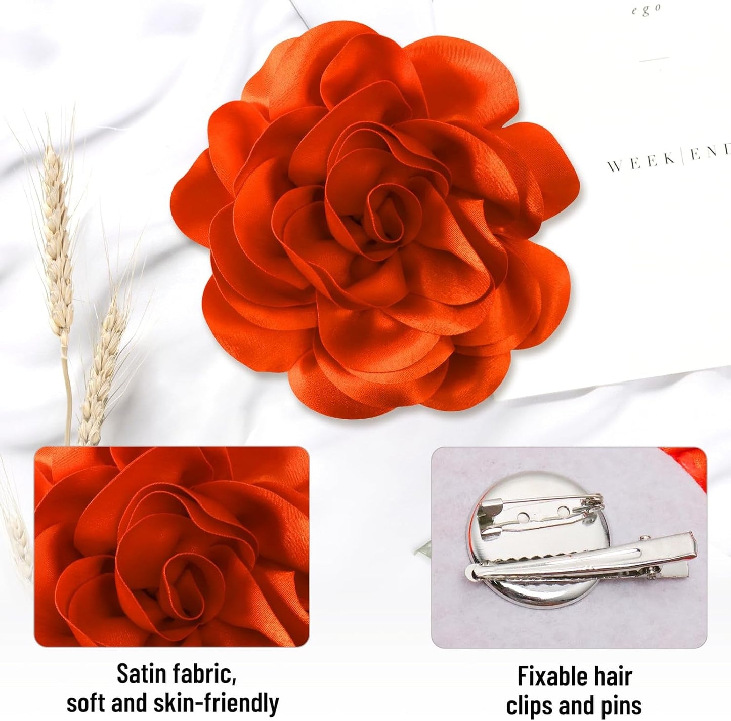 7.5In Extra Large Rose Brooch Exquisite Shiny Satin Camellia Brooch Oversized Flower Brooch Lapel Pin,Suitable for Women Dance Banquet Wedding Hair Clothing Accessories