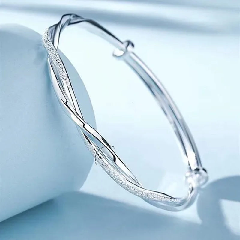 925 Sterling Silver Original Pretty Weave Bangles Bracelet for Women Fashion Party Wedding Engagement Jewelry Adjustable - WORLD TIME VISITS
