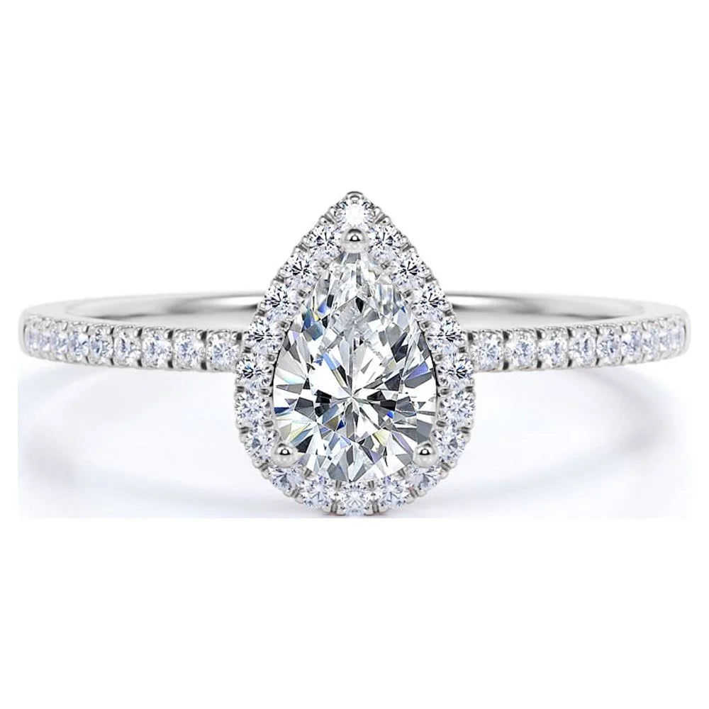 Vintage Pear Shaped Diamond Halo Engagement Ring in 10K White Gold