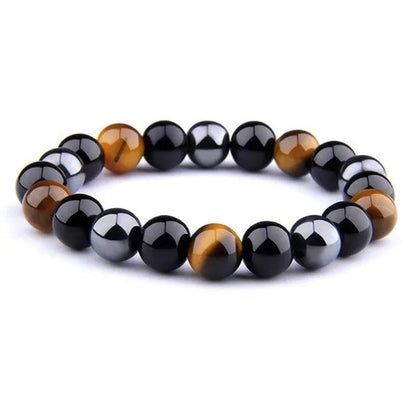 Men's Fashion Natural Stone Bracelet Tiger Eye Triple Protection Hematite and Black Obsidian Bracelet Gift Jewelry