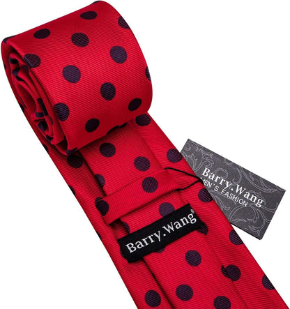 Men'S Tie Set Polka Dot Handkerchief Cufflinks Plaid Fashion Neckties Wedding Business