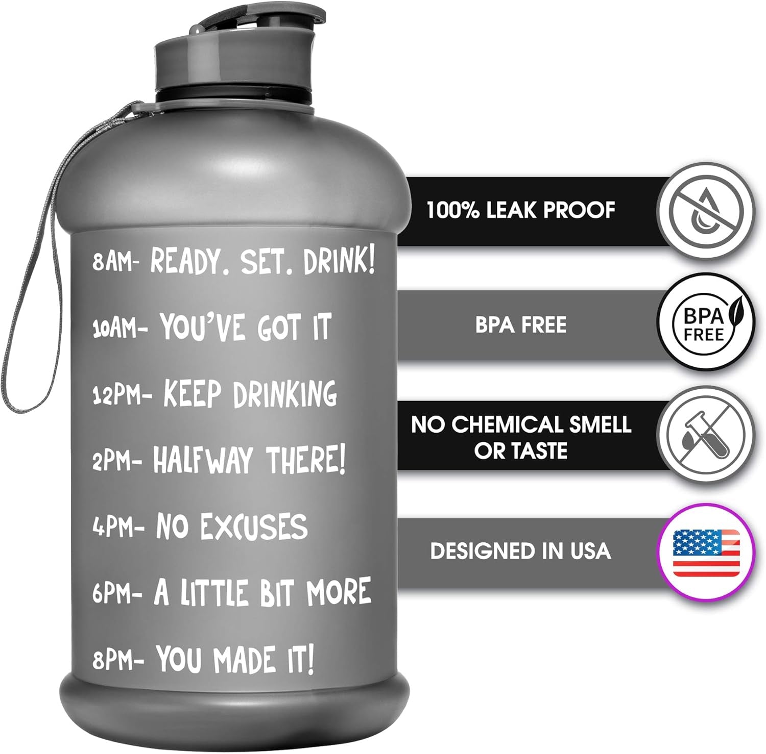 Half Gallon Water Bottle with Times to Drink BPA Free Leak Proof Reusable Jug with Handle 64 Oz - WORLD TIME VISITS