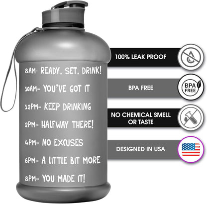 Half Gallon Water Bottle with Times to Drink BPA Free Leak Proof Reusable Jug with Handle 64 Oz - WORLD TIME VISITS