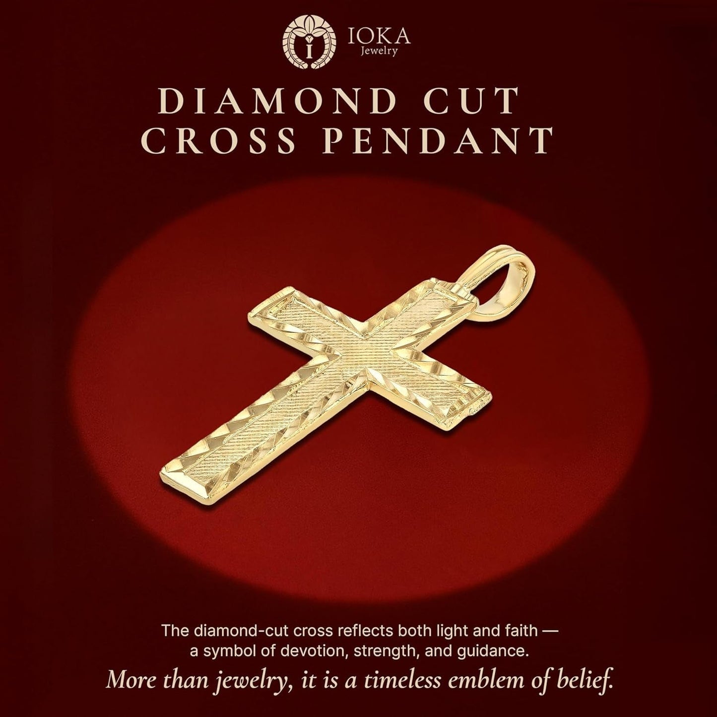 14K Yellow Solid Gold Cross Pendant for Men or Women in Two Sizes – 14 Karat Small Jesus Charm for Necklace or Chain – Thin Crucifix Jewelry Gift for Baptism, Confirmation, Christian, Religious or Everyday Wear