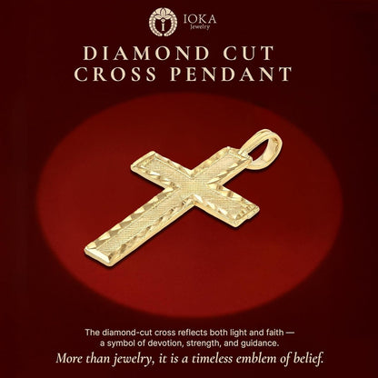 14K Yellow Solid Gold Cross Pendant for Men or Women in Two Sizes – 14 Karat Small Jesus Charm for Necklace or Chain – Thin Crucifix Jewelry Gift for Baptism, Confirmation, Christian, Religious or Everyday Wear